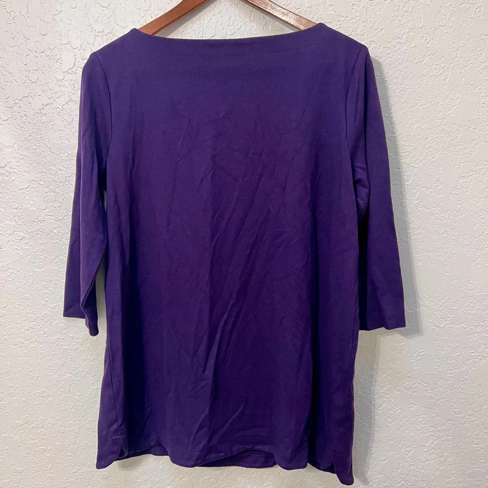 J. Jill Purple Ponte Knit Boat Neck 3/4 Sleeve Top Womens Medium - Picture 4 of 6